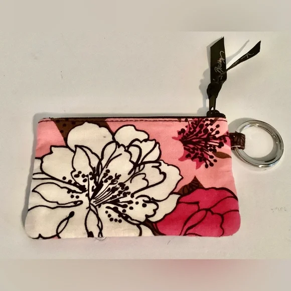 Vera Bradley Floral Quilted Card Holder Keychain Pink &  Black - Picture 2 of 4